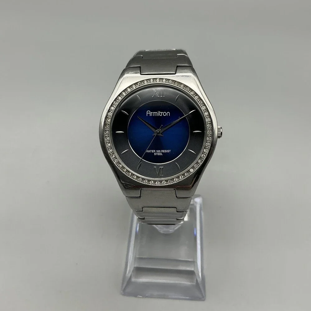 Armitron Womens Watch 38mm Blue Dial Stainless Crystals New Battery 6.75